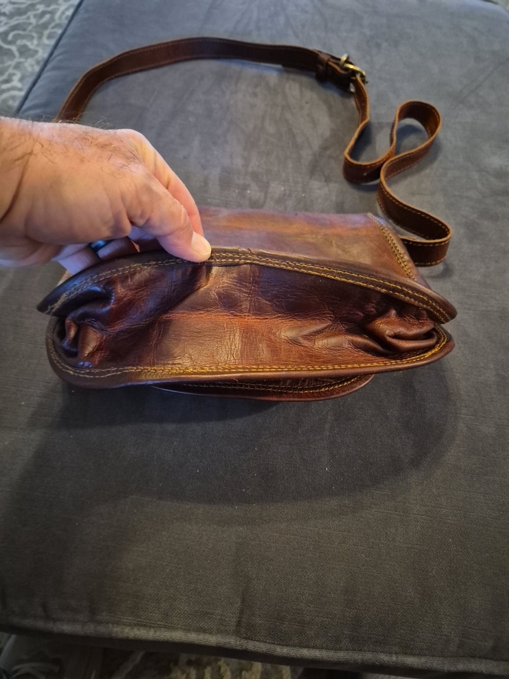 Women's Brown Leather Crossbody Bag By FIRU - Structured Everyday Shoulder Bag - Picture 8 of 12
